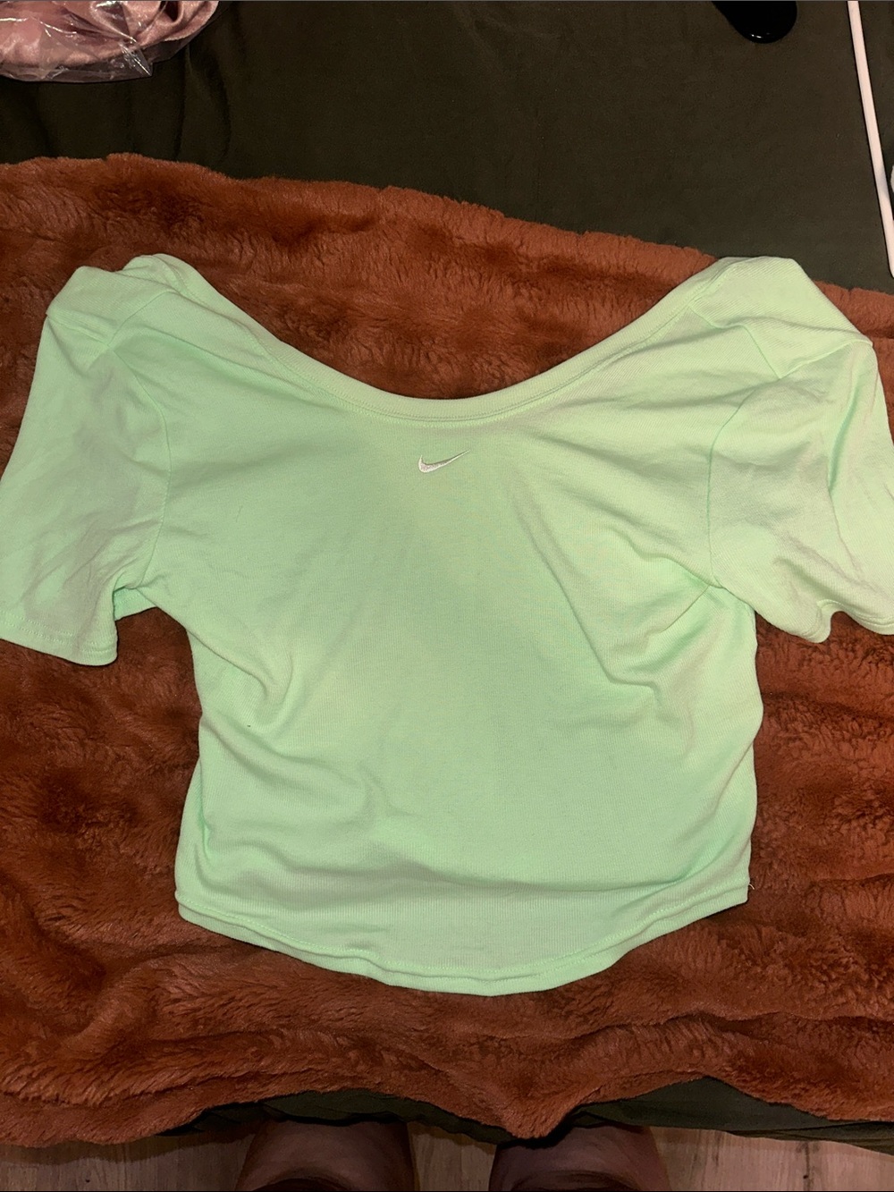 Nike Mint Green Off-Shoulder Crop Top with Swoosh